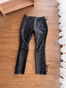 VTG Leather Black Lace-Up Luxury Pants - Picture 1 of 12