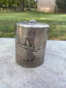 Caddy da tè rotondo con coperchio argento sterling Siam / scatola portabicchieri - Foto 1 di 6