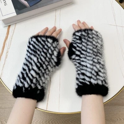 20cm/8" Women's Real Mink Fur Gloves Fingerless Knitted Wrist Mittens Sleeves - Image 1 of 4