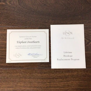 Replacement Certificate ONLY Lenox Sweethearts Elephants Figurine #6293054 - Picture 1 of 2