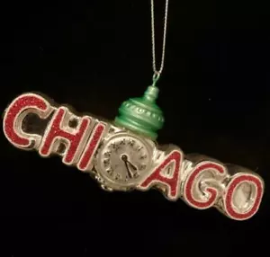 BLOWN GLASS CHICAGO MARSHALL FIELDS STATE STREET CLOCK CHRISTMAS TREE ORNAMENT~N - Picture 1 of 4