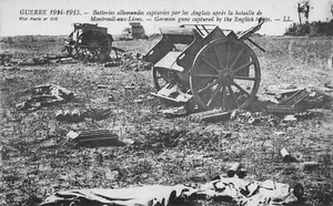 AK - 1.WK - BOMBENSCHADEN - DEUTSCHE GESCHÜTZE VON DEN ENGLIERN ERBEUTET - 1914 -15 - Bild 1 von 2