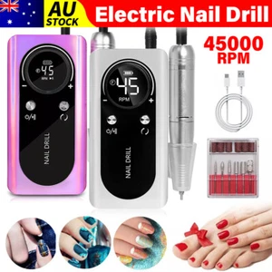 Electric Nail Drill Machine Portable Rechargeable Manicure Pedicure LCD 45000RPM - Picture 1 of 48