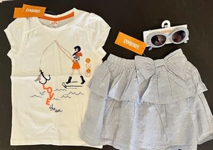 NWT Girls 5T Gymboree CUTE ON THE COAST Pinstripe Tiered SKIRT TOP & SUNGLASSES - Picture 1 of 7