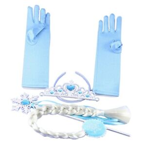 Kids Crown Wig Gloves Magic Stick Set Headwear Girls Costume Part Gift Princess