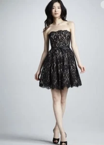 Vestido Negro Neiman Marcus Target Robert Rodríguez Encaje Sin tirantes Fiesta Cóctel - Imagen 1 de 2