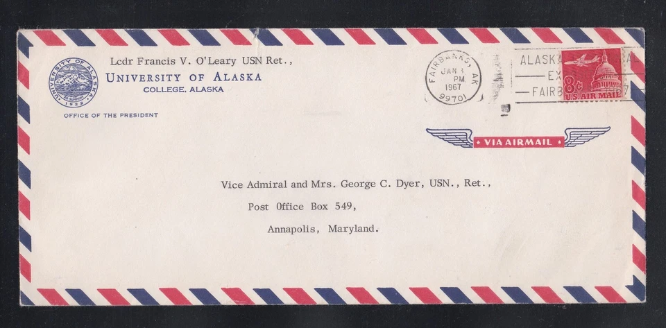 USA 1967 ADVERTISING COVER UNIVERSITY OF ALASKA COLLGE AK TO ANNAPOLIS MD - Image 1 of 1