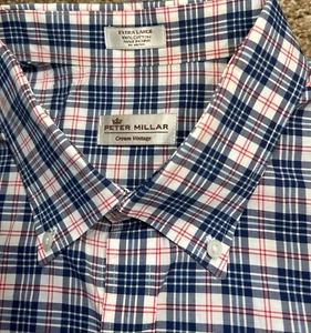 Peter Millar Crown Vintage Men’s Plaid Check Cotton Shirt Multicolor Size XL - Picture 1 of 6