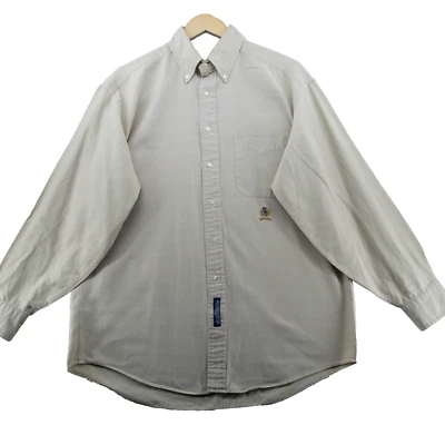 Винтажная мужская рубашка Tommy Hilfiger размер 15,5-32/33 однотонная бежевая с длинным рукавом - Изображение 1 из 4