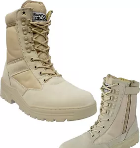 Desert Army Side Zip Combat Patrol Boots Tactical Cadet Military Tan Jungle 908 - Picture 1 of 6