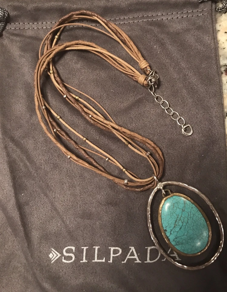SILPADA N1804 Double-Halo Blue Howlite Stone Bronze & Silver Necklace Was $129 - Image 1 of 3