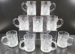9 Cristal D'Arques Durand Masquerade Mugs Set Crystal Clear Etched Cut Cups Lot - Picture 1 of 24