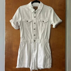 American Eagle White Denim Romper Frayed Hem Short Sleeve Womens XS NEW WITH TAG - Picture 1 of 15