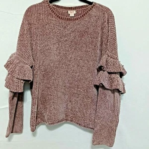 Suéter Mossimo Mujer Tejido Gofre Púrpura Volantes Terciopelo Manga Larga Talla XL - Imagen 1 de 11