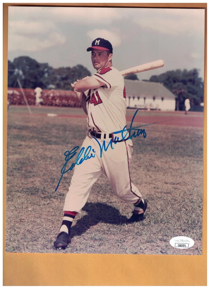Eddie Mathews AUTOGRAPHED MILWAUKEE BRAVES 8X10 PHOTO SIGNED JSA AUTH - Image 1 of 1
