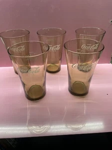 Vintage Libbey Amber Smoke Glass Enjoy Coca Cola Coke Flare Glasses, Set Of 5 - Picture 1 of 8