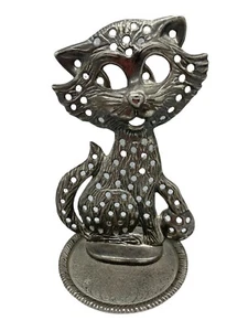Vintage Silver Tone Kitty Cat Figurine Earring Holder & Ring Dish Tray 6” Tal - Picture 1 of 5