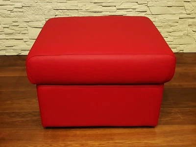 Rot Echt Leder Hocker Sitzhocker Fußhocker 60x55 Echtleder Puff Polsterhocker - Bild 1 von 4
