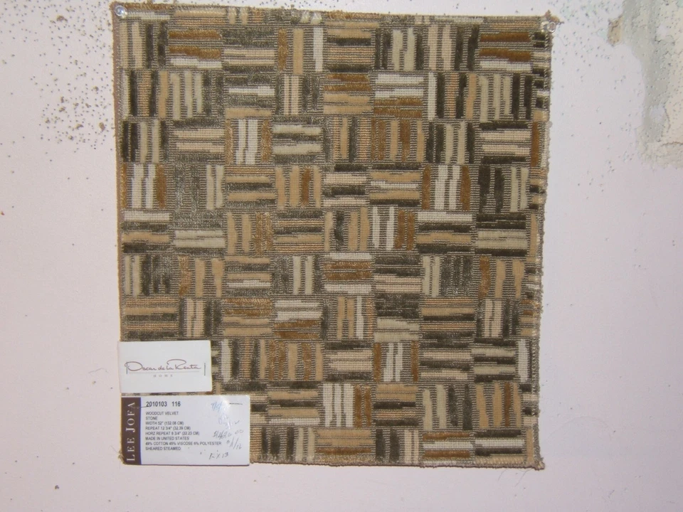 Lee Jofa, Oscar de la Renta, Woodcut Velvet, Geometric, Remnants, Color Stone - Image 1 of 1