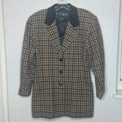 Blazer De Colección Escada por Margaretha Ley Couture Lana Cachemira Marrón Cuadros Talla 38 Foto 1 de 4