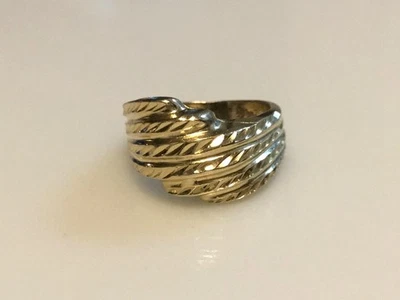 14K 黄金圆顶钻石切割堆叠带戒指 ~ 尺寸 5.5 ~ 5.3 克房地产 — 第 1/4 张图片