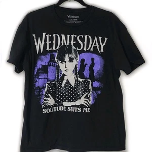 Wednesday Addams Sz L Black Graphic Tee 100% Cotton - Picture 1 of 4