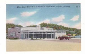West Virginia Turnpike Vintage Leinen Postkarte / Glashaus Snack Bar Blaustein - Bild 1 von 2