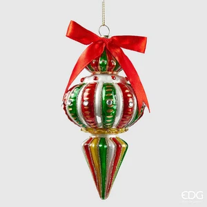 EDG Enzo De Gasperi Addobbo di Natale Fuso Righe H 16 Cm D 7,5 Cm Green Red - Imagen 1 de 1