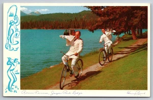 Vintage Postcard- Room Service Jasper Park Lodge Waiters on Bicycles - Picture 1 of 2