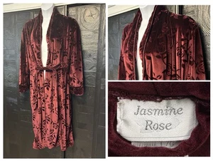 Jasmine Rose Plush Velour Floral Deep Burgundy Bathrobe Size Large Cozy Fairy - Picture 1 of 14