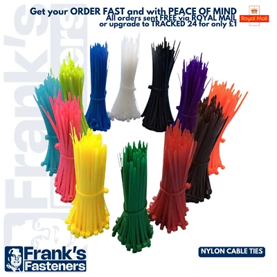 CABLE ZIP TIES NYLON BLACK, NATURAL & COLOURED VARIOUS SIZES & LENGTHS 100 PACK - Image 1 of 4