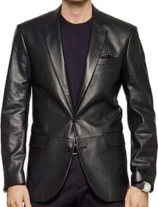 Men's Lambskin Leather Blazer Coat Classic Formal Two Button Casual wear Jacket - Picture 1 of 7