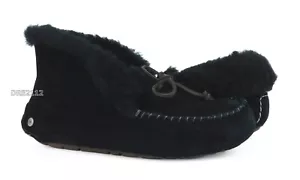UGG Alena Black Fur Suede Slippers Womens Size 8 *NIB* - Picture 1 of 5