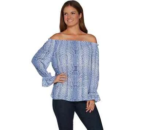 Blusa Laurie Felt Grande Azul Estampado Guijarro Tejida Fuera del Hombro - Imagen 1 de 4