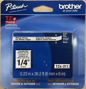 Brother TZe211 Nastro Laminato per Etichettatrici P-Touch, Nero su Bianco, 1/4" x 26,2' - Foto 1 di 3