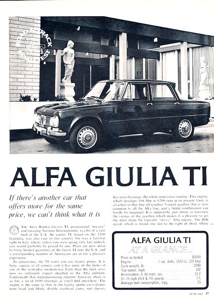 1965 Alfa Romeo Giulia TI Sedan Original Car Review Report Print Article A81 Foto 1 de 2