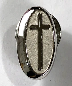 Cross Oval Pin Sterling Silver .5 in - Vintage - Picture 1 of 9