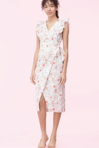NEW Rebecca Taylor Dress LINEN WRAP Floral 6 Summer Wedding Guest Garden Party - Picture 1 of 7