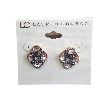 Aretes LC Lauren Conrad de moda para mujer enchapados en oro rosa, resina gris nuevos con etiquetas Foto 1 de 4