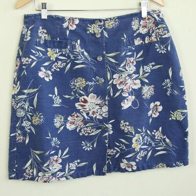 Vintage A Line Short Skirt 16 100% Linen Blue Floral Cottagecore Feminine Dainty - Image 1 of 4