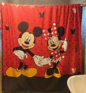 Disney Mickey Mouse & Minnie Mouse 70" x 72" Red Fabric Shower Curtain 12 Hooks - Picture 1 of 7