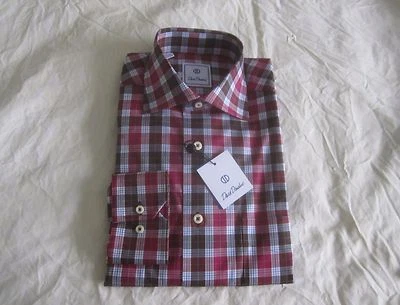 David Donahue Regular Fit Plaid Cotton Men’s Sport Shirt Chocolate/Berry S $135 - Image 1 of 4