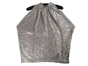 Anthropologie Top Women Small Nadia Zebra Halter Shimmer Fairy Gold Spring Break - Picture 1 of 6