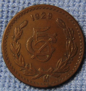1929 Mexico 5 Centavos 29 over 29 Variety - Picture 1 of 3