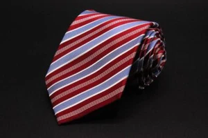COUNTESS MARA Silk Tie. Red with Blue & White Stripes. - Picture 1 of 4