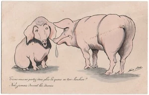 alte Künstler-Ak, sign. Xavier Sager, Tiere vermenschlicht, ungelaufen - Bild 1 von 2