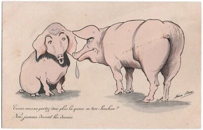 alte Künstler-Ak, sign. Xavier Sager, Tiere vermenschlicht, ungelaufen - Bild 1 von 2