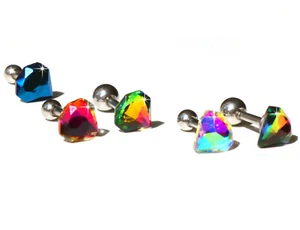 Cartilage Upper Ear Stud Tragus Helix Bar Top Diamond Gem Ear Ring - Picture 1 of 6