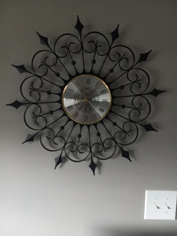VTG Mid Century Modern Elgin Black Metal Starburst Sunburst Wall Clock Retro Cover