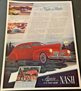 Red 1940 Nash 4-Door Sedan "Night Flight" - Vintage Color Print Ad / Wall Art - Picture 1 of 5